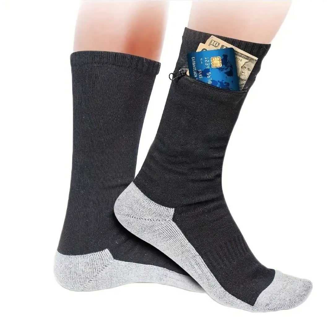 Chaussettes de voyage avec poche sécurisée